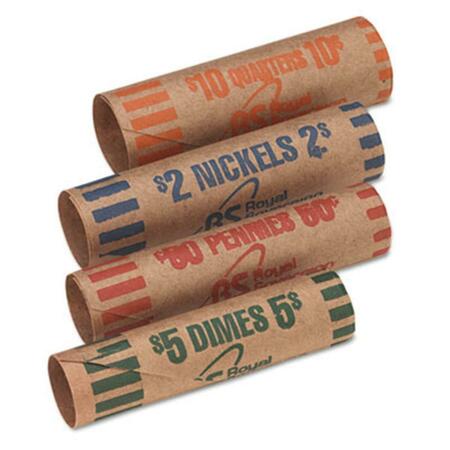 ROYAL SOVEREIGN Preformed Tubular Coin Wrappers- 54 Each Pennies/Nickels/Dimes/Quarters- 216/Pack FSW-216N